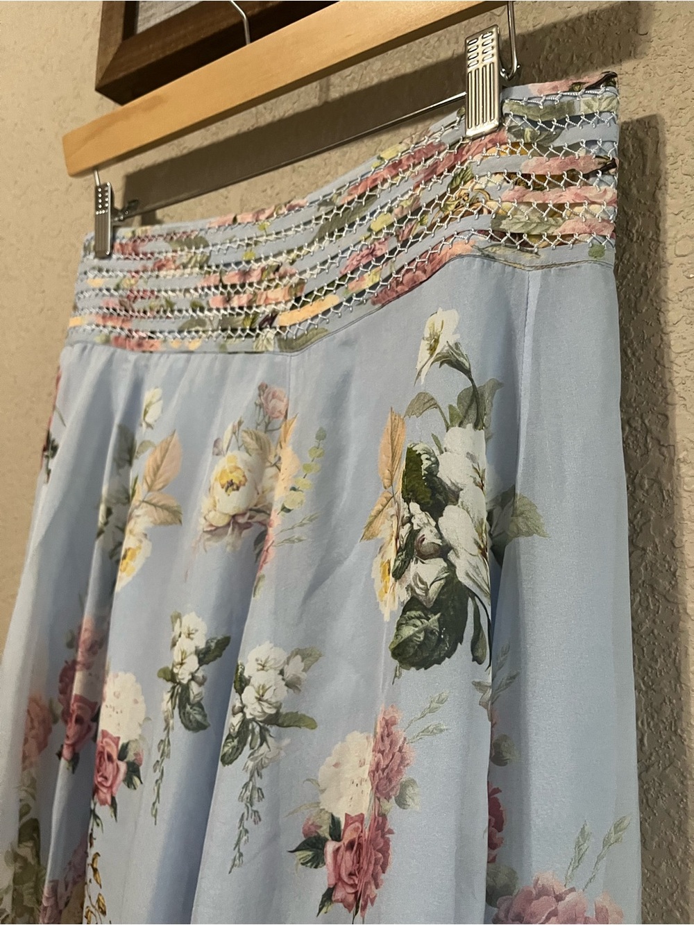 CAMILLA Tiled In Time Waisted Wide Leg Pants 100% Silk Floral Blue Medium - Picture 7 of 14